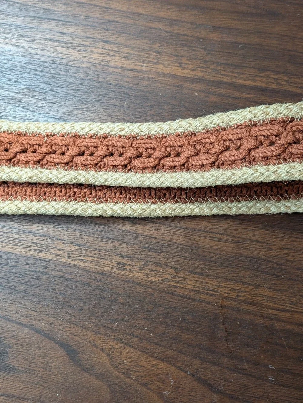 Bohemian Woven Belt With Wooden Buckle Tan Cream Color